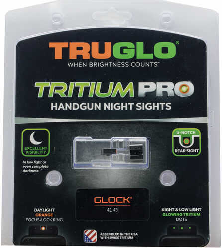 Truglo Tritium Pro Night Sights Fits Glock 42/43 Green w/Orange Outline Front w/Black
